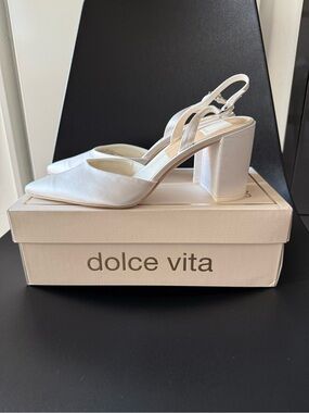 Dolce Vita White Satin Slingback Block Heels